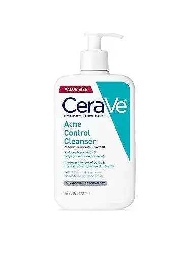 CeraVe Acne Control Cleanser 2% Salicylic Acid Treatment Formulated With Niacinamide + Ceramides + Oil Absorbing Clay Gentle Face Wash Helps Clear & Prevent Acne Fragrance Free 16 Ounce GLOWLAB