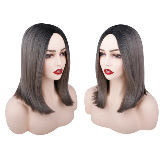Gray Ombre Synthetic Wig - Shoulder Length Straight Hair
