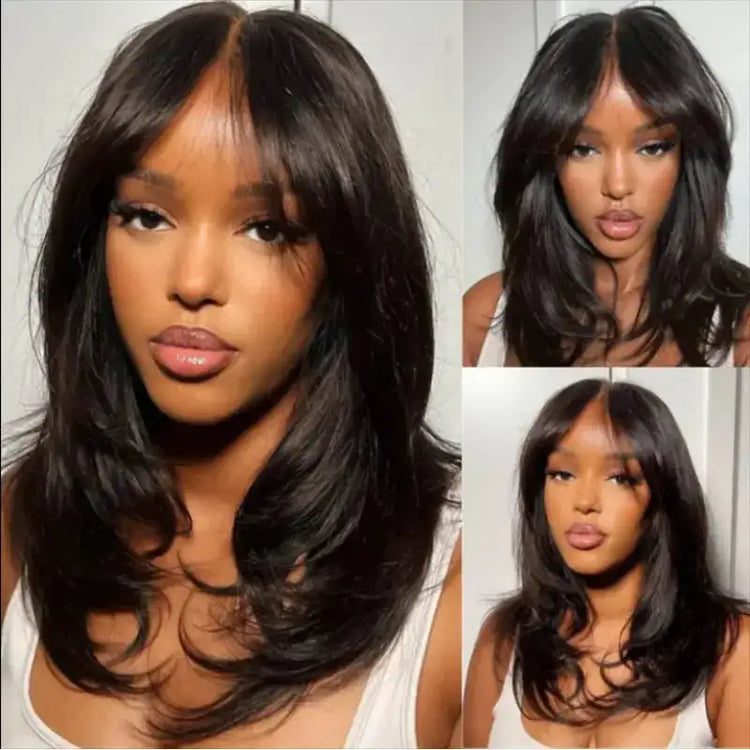 Pre-Cut Wavy Layered Human Hair Wig GLOWLAB