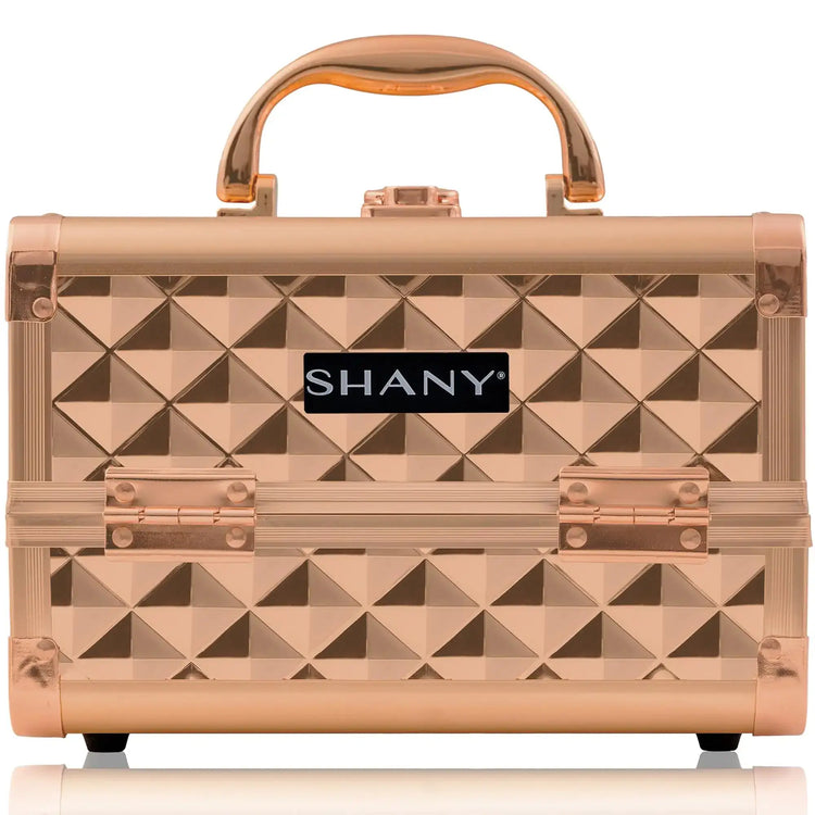 SHANY Chic Makeup Train Case Cosmetic Box Portable Makeup Case Cosmetics Beauty Organizer Jewelry storage with Locks Multi trays Makeup Storage Box with Makeup Mirror - Rose Gold GLOWLAB