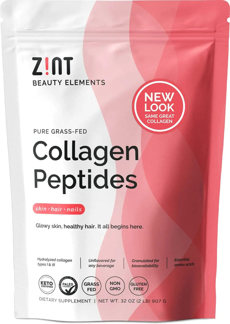 Zint Collagen Peptides Powder (32 oz): Paleo-Friendly Keto-Certified Grass-Fed Hydrolyzed Collagen Protein Supplement - Unflavored Non GMO GLOWLAB