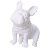 White ceramic French bulldog figurine with collar, modern dog statue decor