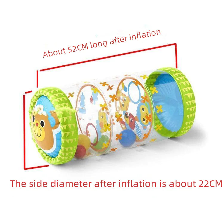Inflatable baby play roller with animal faces, 52cm long, 22cm diameter, colorful design