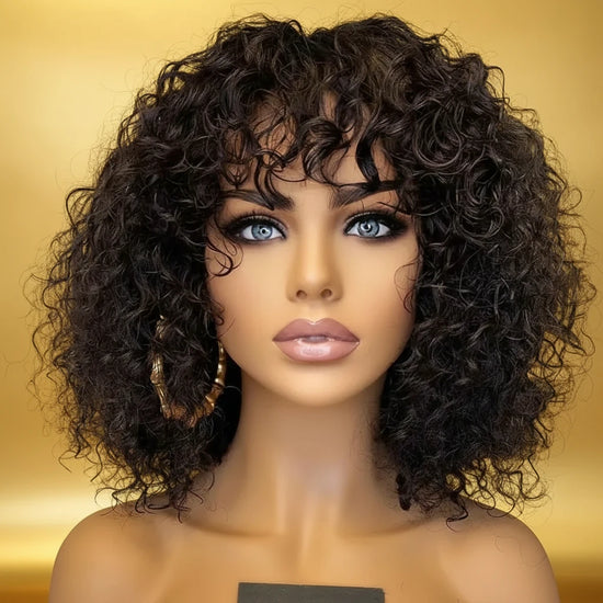Deep Curly Bangs Human Hair Wigs