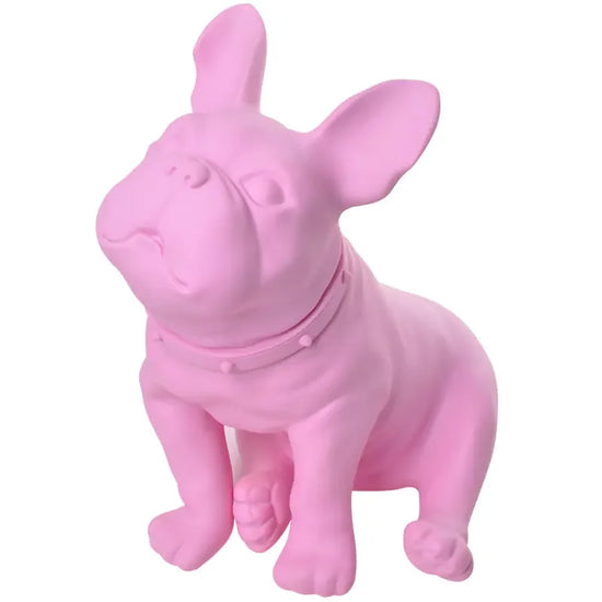 Pink French Bulldog figurine sitting with studded collar