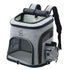 Gray pet carrier backpack with mesh windows, front pocket, and padded straps