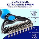 Dual-sided extra-wide pet grooming brush for deshedding and dematting undercoat hair