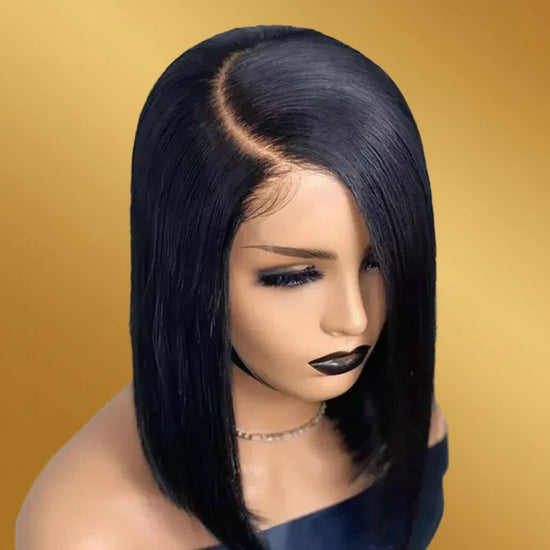 Wig Female Split Front Lace Wig Black Short Straight Hair Synthetic Wigs