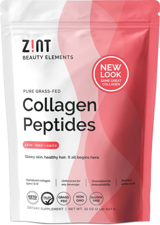 Zint Collagen Peptides Powder (32 oz): Paleo-Friendly Keto-Certified Grass-Fed Hydrolyzed Collagen Protein Supplement - Unflavored Non GMO