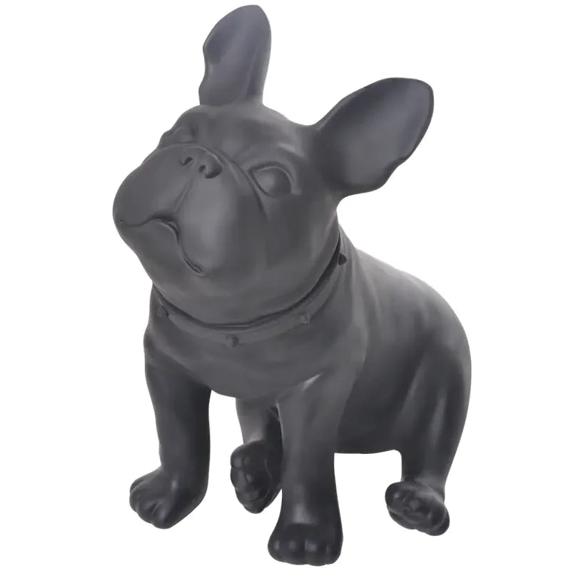 Black French bulldog statue with collar, modern dog decor accent