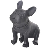 Black French bulldog statue with collar, modern dog decor accent