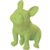 Green French bulldog figurine with spiked collar on white background