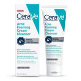CeraVe Acne Foaming Cream Cleanser 4% Benzoyl Peroxide Face Wash With Hyaluronic Acid Niacinamide & Ceramides Gentle Daily Acne Treatment For Face GLOWLAB