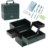 CHUANGJIN Makeup Train Case 2 Trays Makeup Box Organizer Portable Travel Makeup Case Lockable Makeup Storage Organizer Cosmetic Box for Jewelry Nail Tech Brushes Accessories ToolGreen Pro GLOWLAB