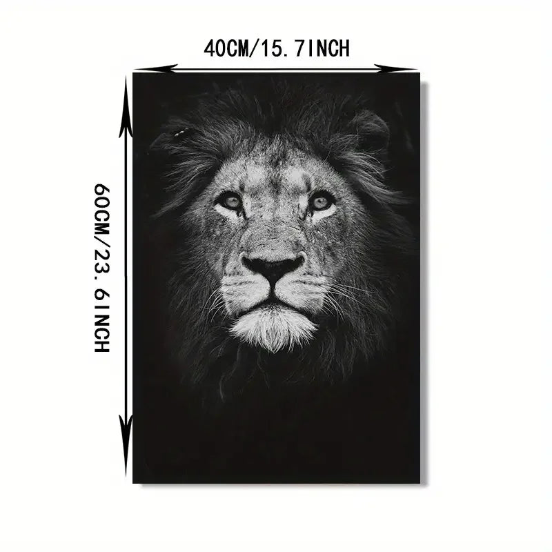 Black and white lion portrait wall art, 40x60cm, modern animal decor