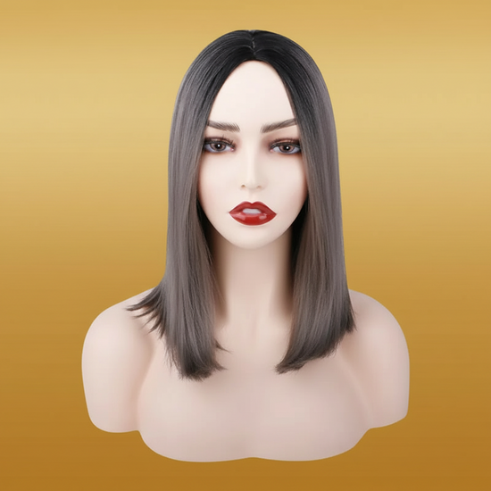Gray Ombre Synthetic Wig - Shoulder Length Straight Hair