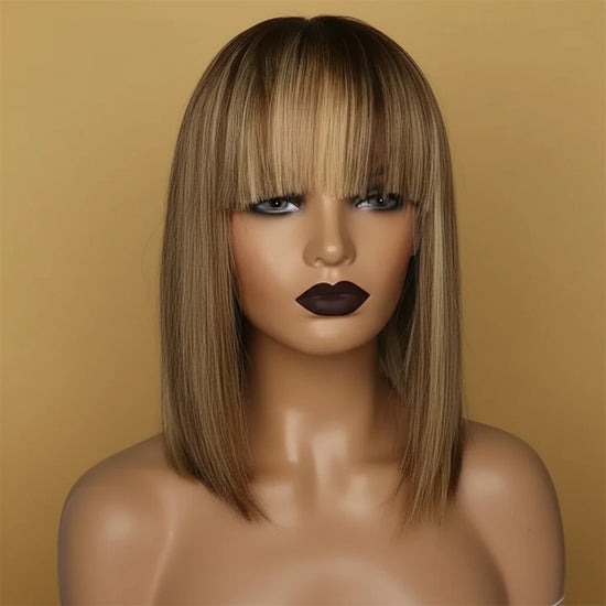 Piano Color Short Straight Human Hair Bob Wig