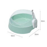 Green cat litter box with lid, scoop, and dimensions 52cm x 52cm x 22cm